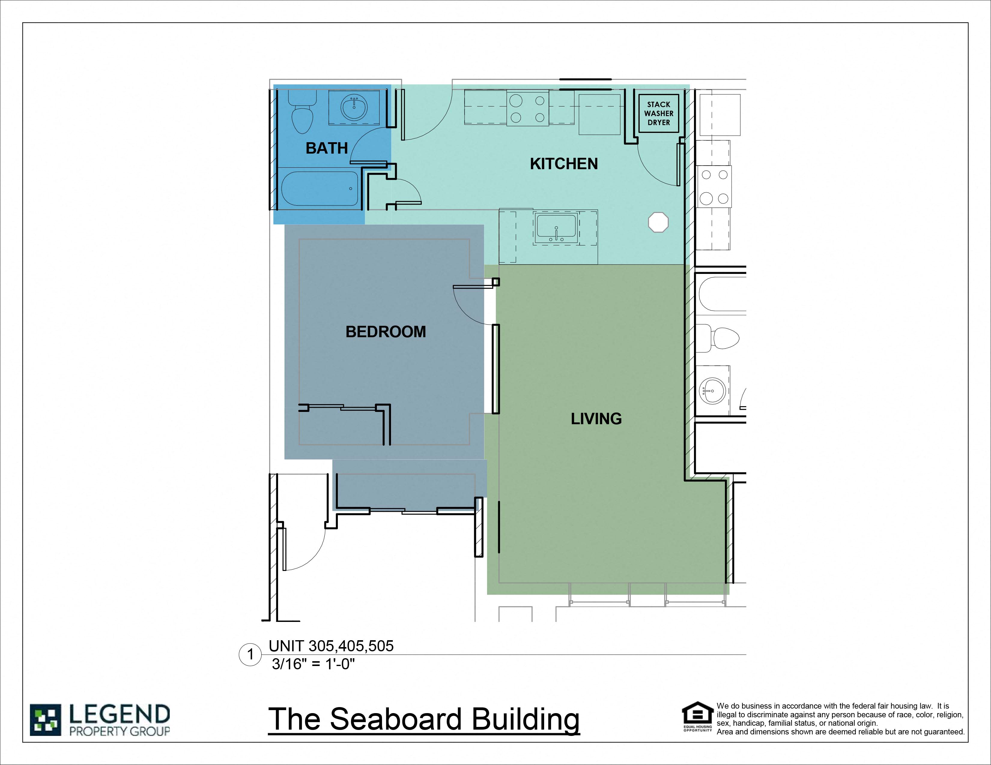 Floor plan for 1 bed, 1 bath, 583 sqft